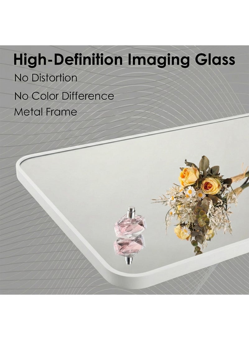 تايمي مرآة مستطيلة الشكل مقاس 120×30 سم بحواف دائرية، مرآة كاملة الطول مع حامل وإطار معدني، مرآة أرضية، مرآة حائط معلقة أو مائلة لغرفة المعيشة، غرفة النوم، المدخل، بيضاء - Image 4